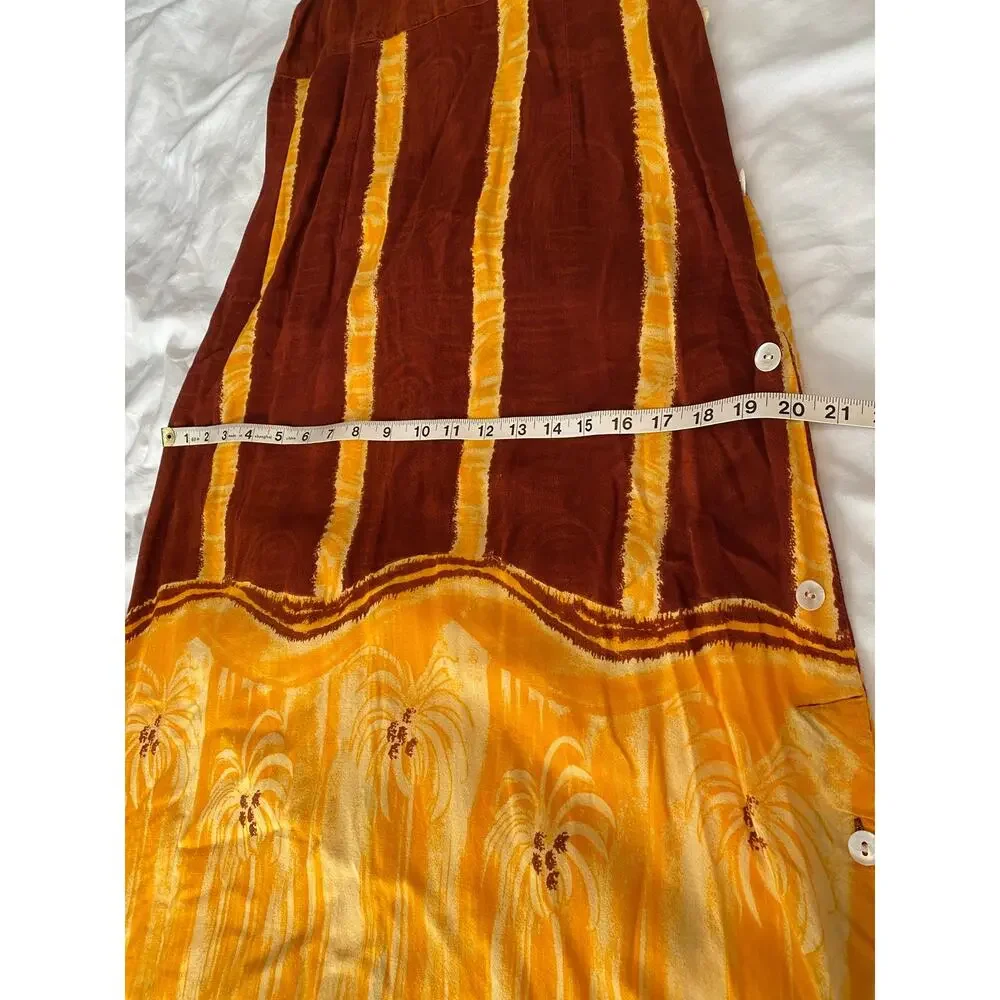 Marla Kim Tie Dyed Yellow & Rust Red Palm Tree Maxi Dress